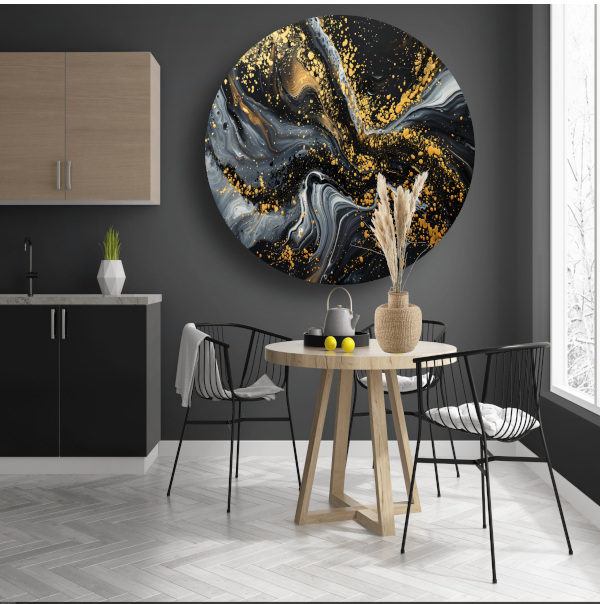 Dynamisch Golvend Abstract Goud en Zwart forex muurcirkel