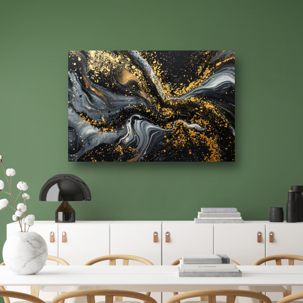 Dynamisch Golvend Abstract Goud en Zwart poster