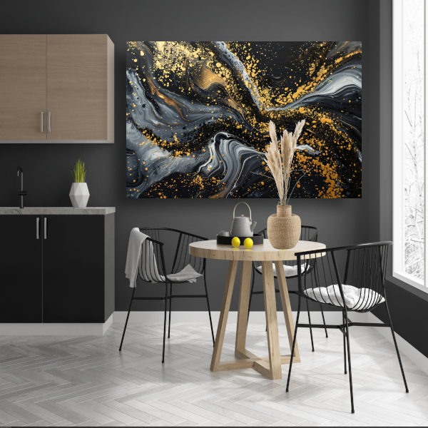 Dynamisch Golvend Abstract Goud en Zwart poster