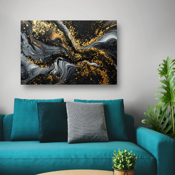 Dynamisch Golvend Abstract Goud en Zwart poster