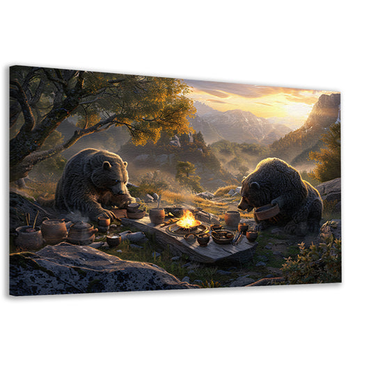 Beren picknicken in impressionistische stijl canvas