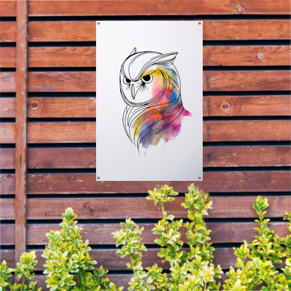 Abstracte Kleurrijke Uil in Lijnkunst tuinposter
