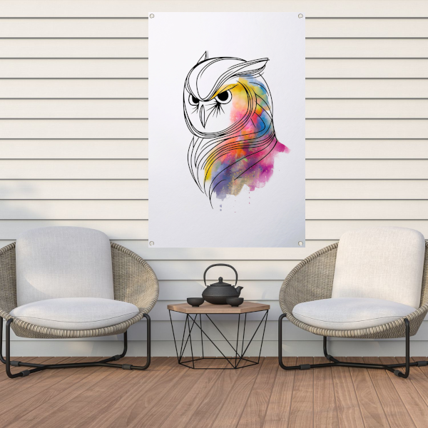 Abstracte Kleurrijke Uil in Lijnkunst tuinposter