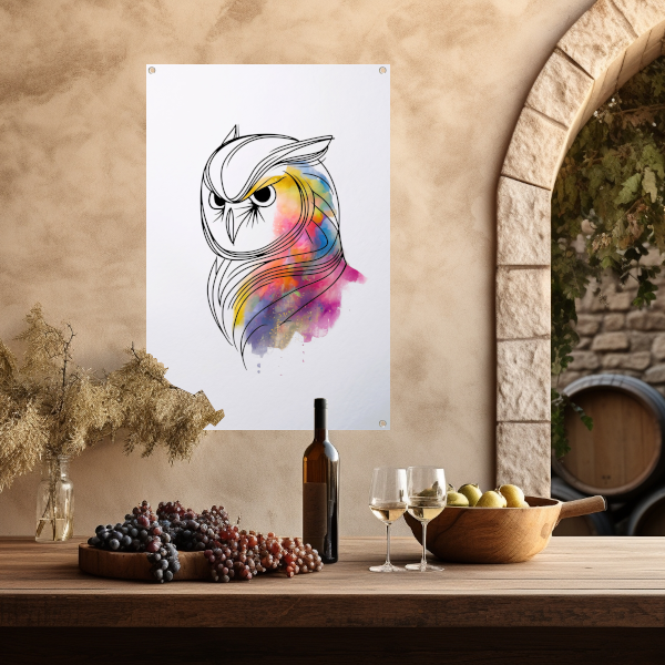 Abstracte Kleurrijke Uil in Lijnkunst tuinposter
