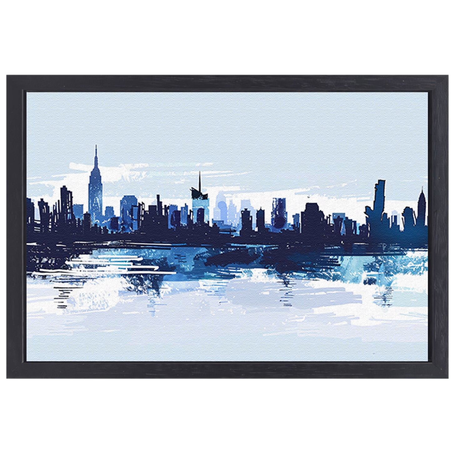 Abstracte skyline met water weerspiegeling canvas met baklijst