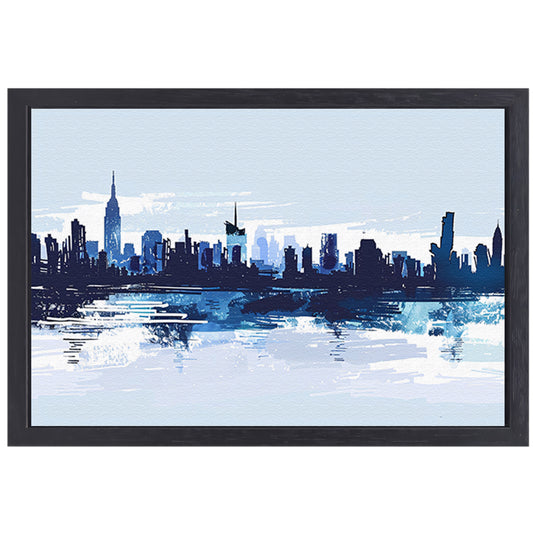 Abstracte skyline met water weerspiegeling canvas met baklijst