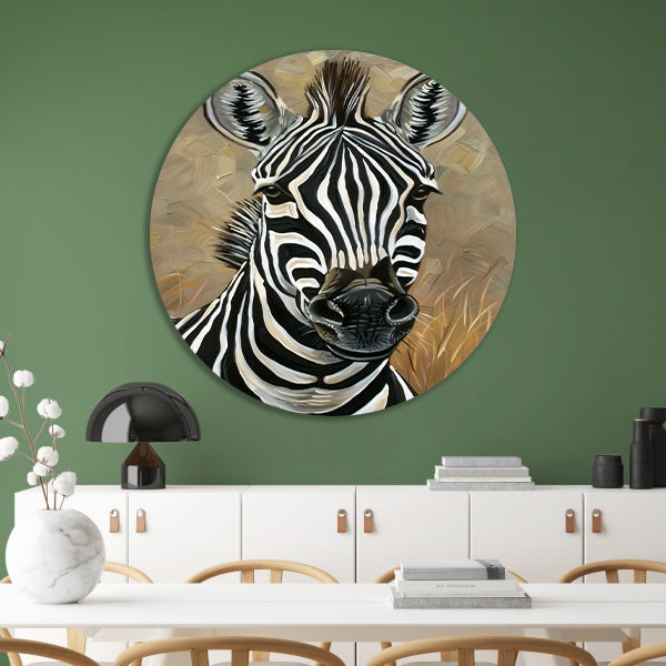 Gedetailleerd zebra schilderij in zwart-wit forex muurcirkel