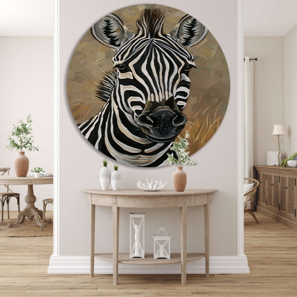 Gedetailleerd zebra schilderij in zwart-wit forex muurcirkel