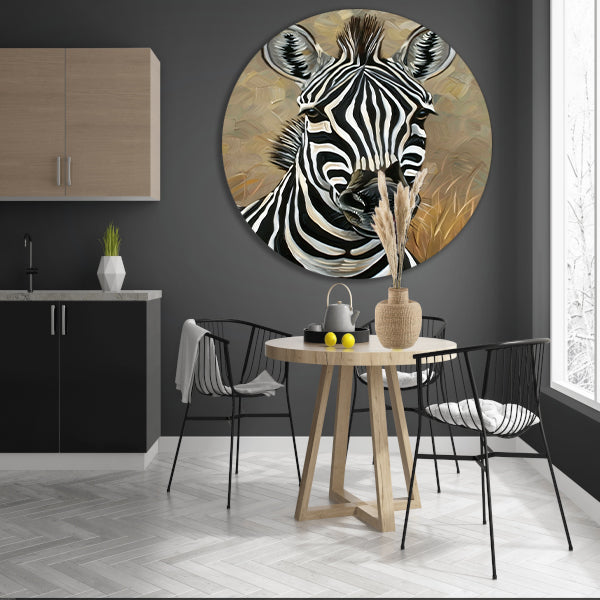 Gedetailleerd zebra schilderij in zwart-wit forex muurcirkel
