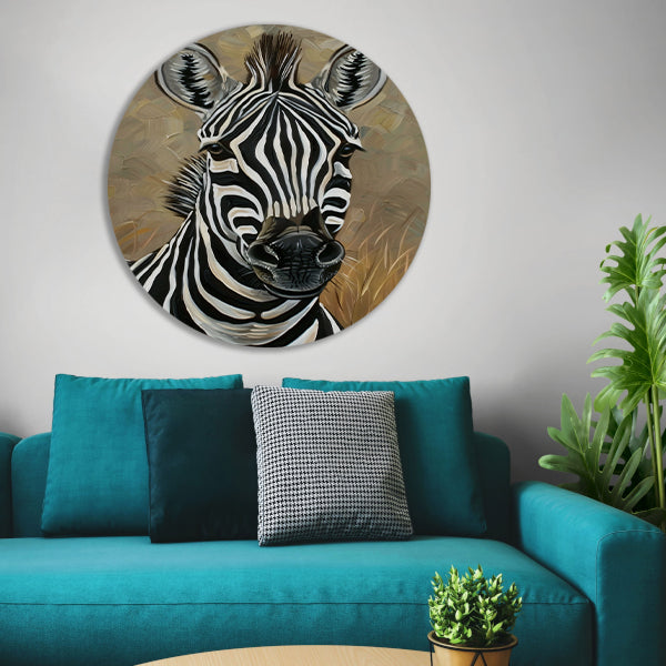 Gedetailleerd zebra schilderij in zwart-wit forex muurcirkel