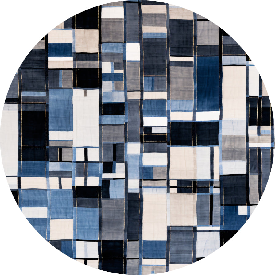 Gelaagdheid in Blauw en Grijs aluminium muurcirkel
