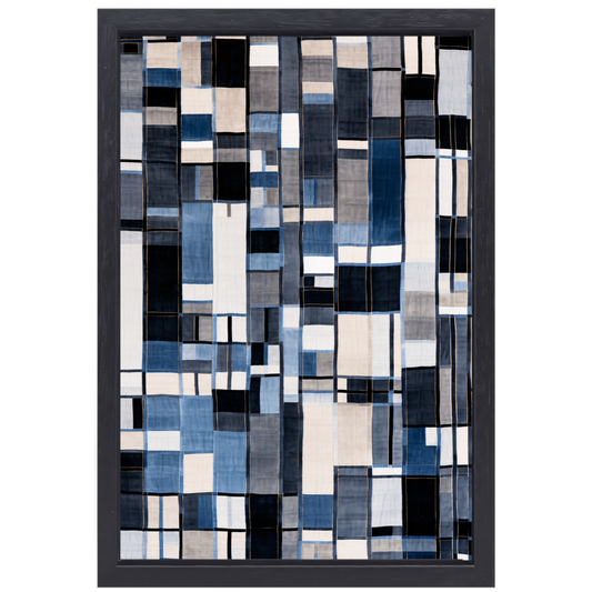 Gelaagdheid in Blauw en Grijs canvas met baklijst