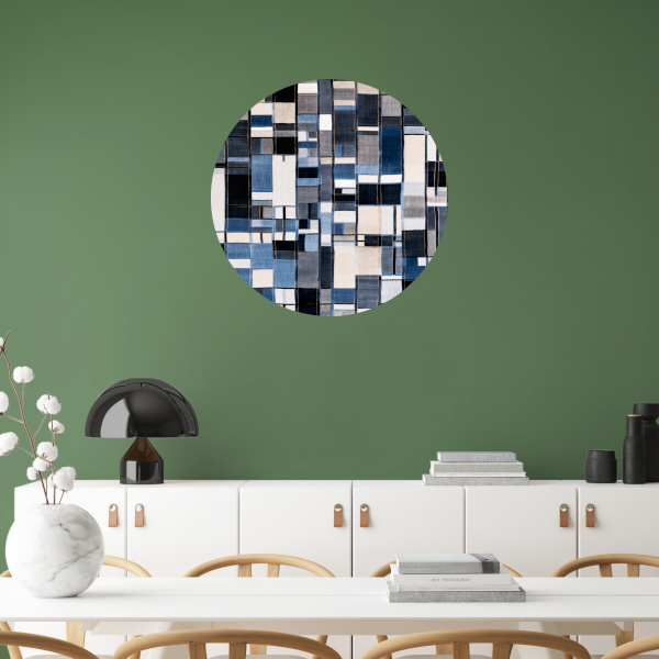 Gelaagdheid in Blauw en Grijs aluminium muurcirkel