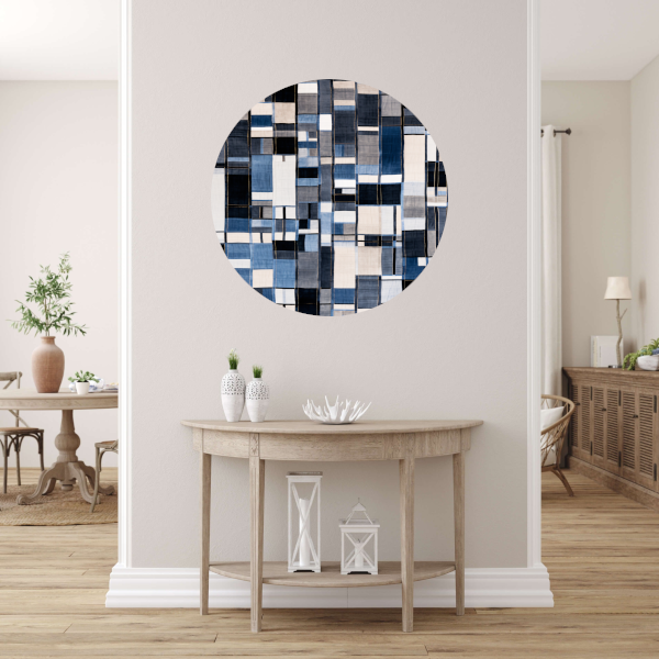 Gelaagdheid in Blauw en Grijs aluminium muurcirkel