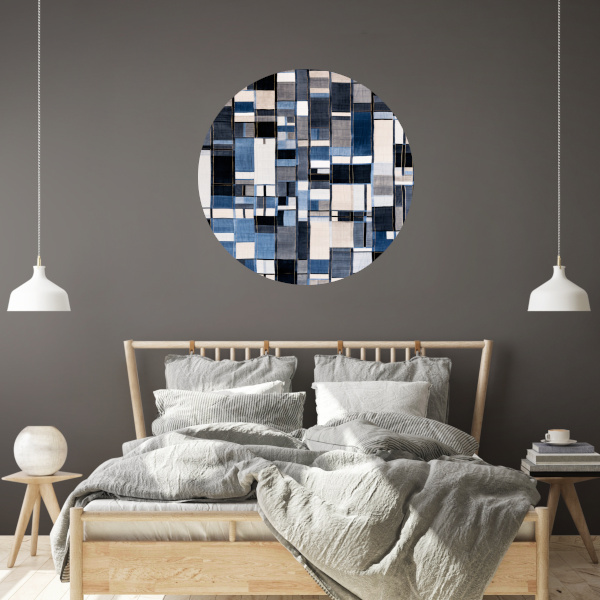 Gelaagdheid in Blauw en Grijs aluminium muurcirkel