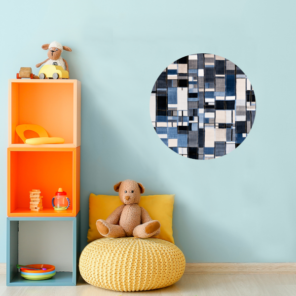 Gelaagdheid in Blauw en Grijs aluminium muurcirkel