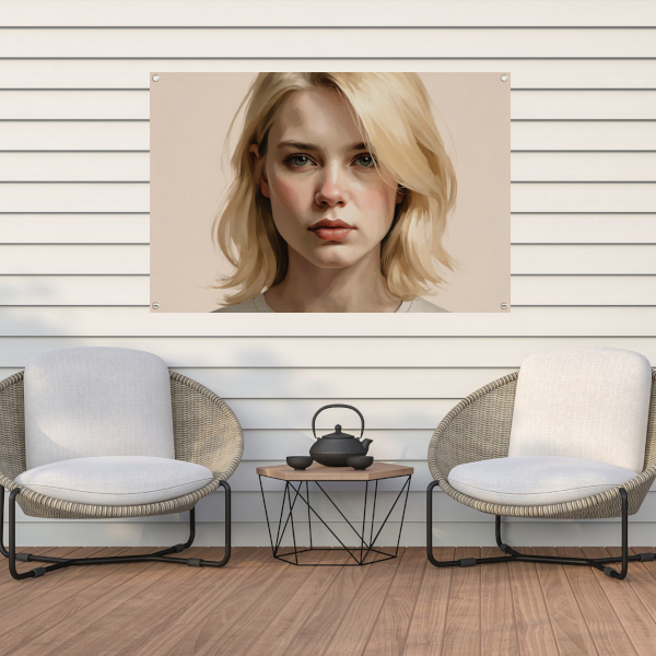 Jonge Vrouw in Gedachte - Moderne Kunst tuinposter