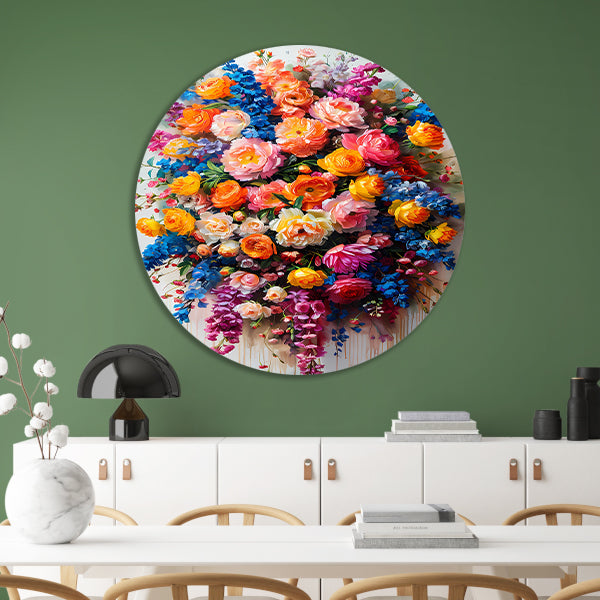 Kleurrijke bloemenpracht in impressionistische stijl forex muurcirkel