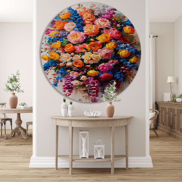 Kleurrijke bloemenpracht in impressionistische stijl forex muurcirkel