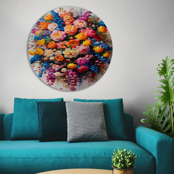 Kleurrijke bloemenpracht in impressionistische stijl forex muurcirkel