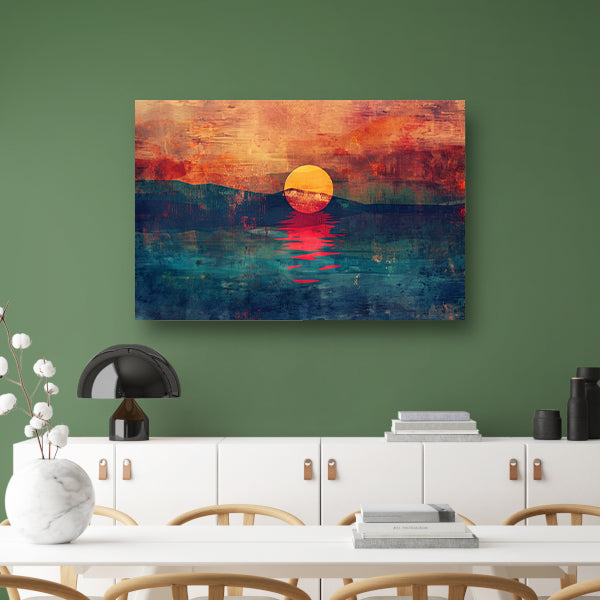 Abstracte kleurrijke zonsondergang over water poster