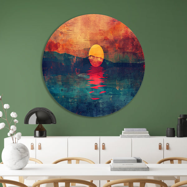 Abstracte kleurrijke zonsondergang over water forex muurcirkel