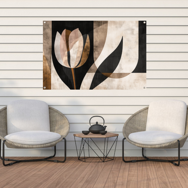Minimalistische Sepia Tulip in Art Deco Stijl tuinposter