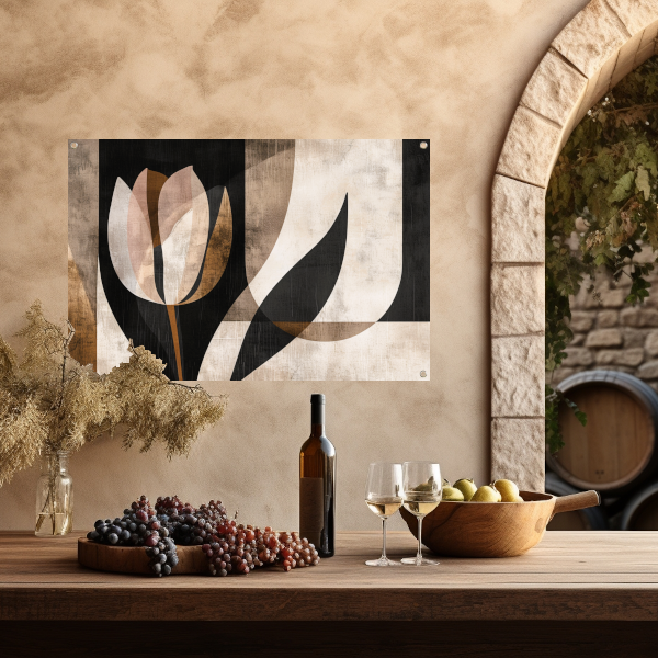Minimalistische Sepia Tulip in Art Deco Stijl tuinposter