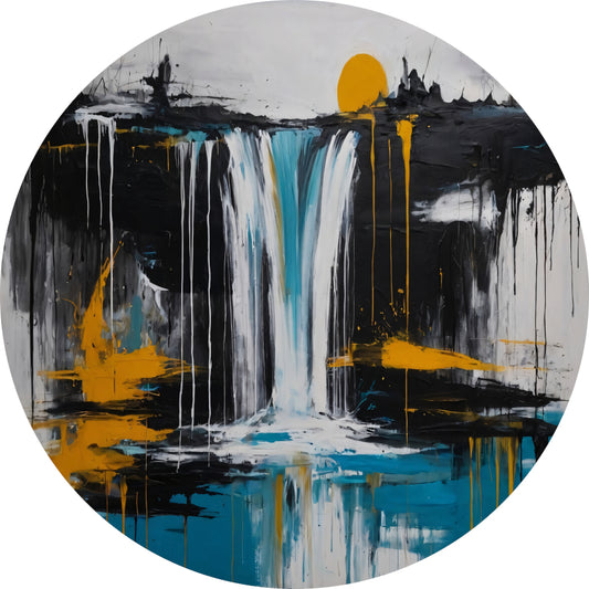 Abstracte Weergave van Zon en Waterval aluminium muurcirkel