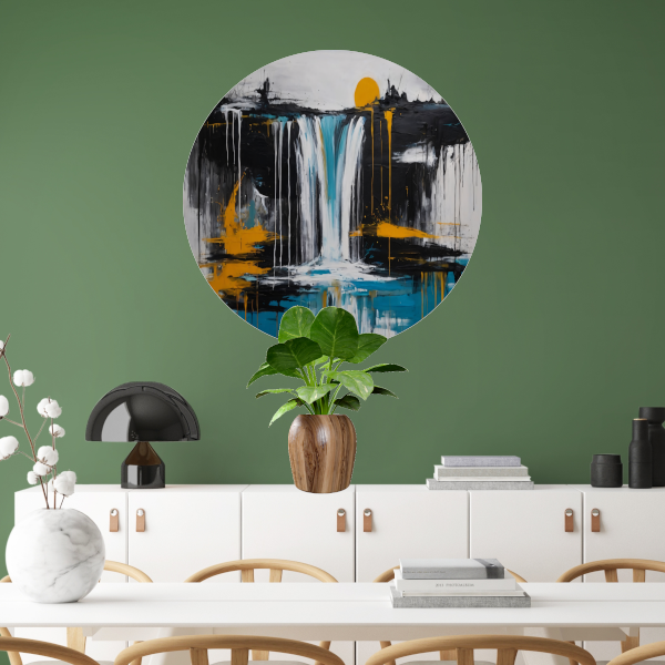 Abstracte Weergave van Zon en Waterval aluminium muurcirkel