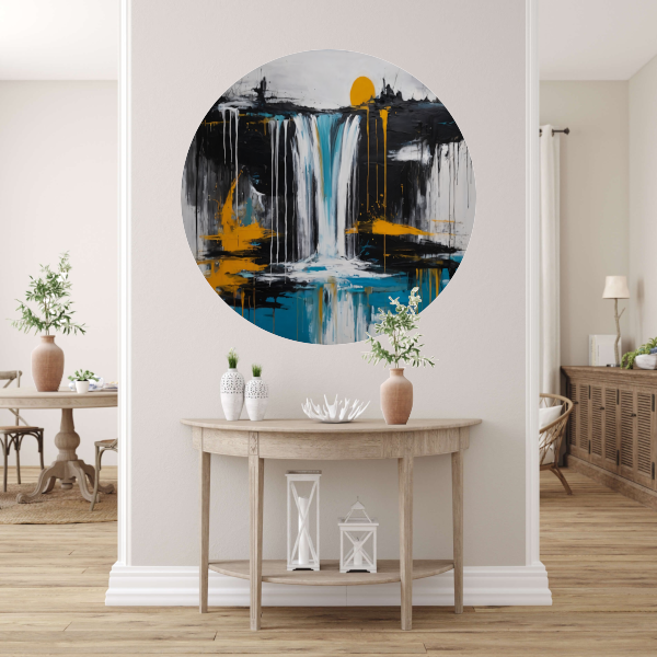 Abstracte Weergave van Zon en Waterval aluminium muurcirkel