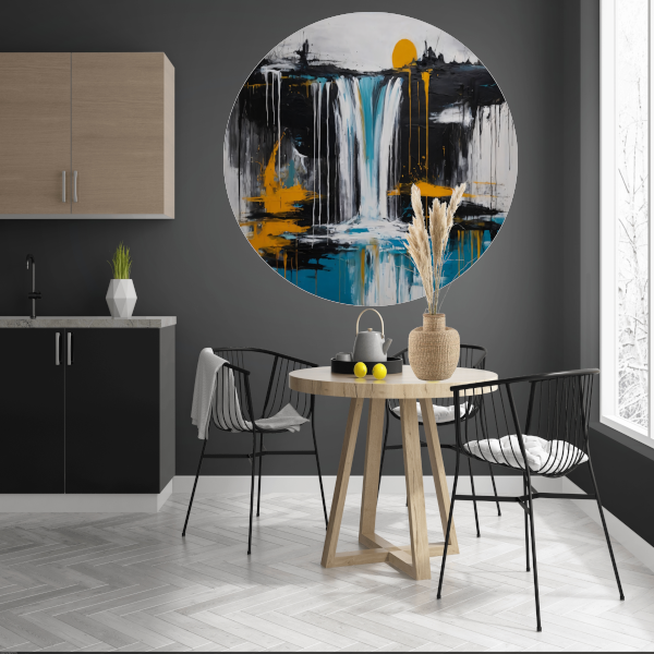 Abstracte Weergave van Zon en Waterval aluminium muurcirkel