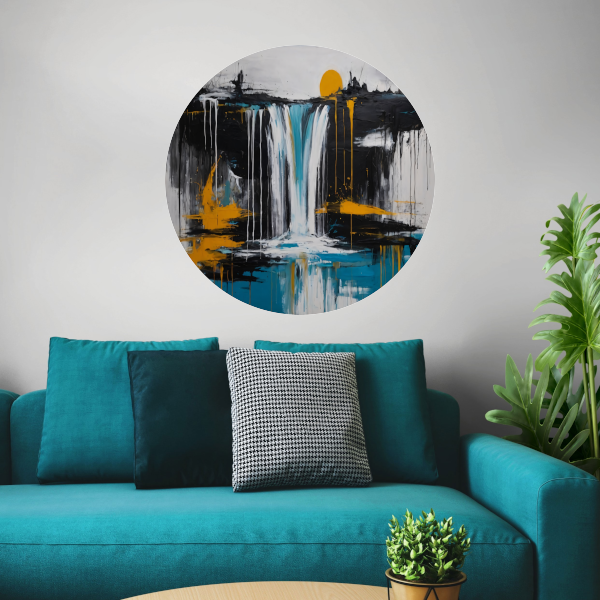 Abstracte Weergave van Zon en Waterval aluminium muurcirkel