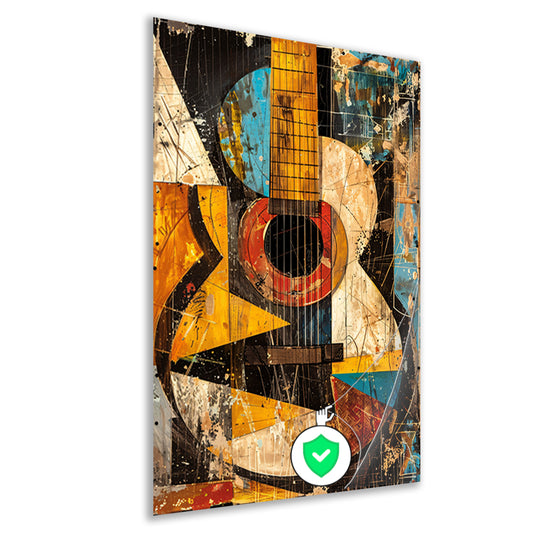 Kubistische Gitaar in Kleur poster