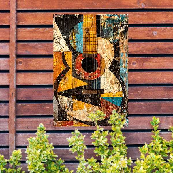 Kubistische Gitaar in Kleur tuinposter