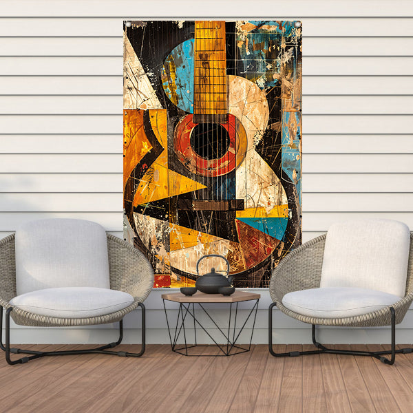 Kubistische Gitaar in Kleur tuinposter