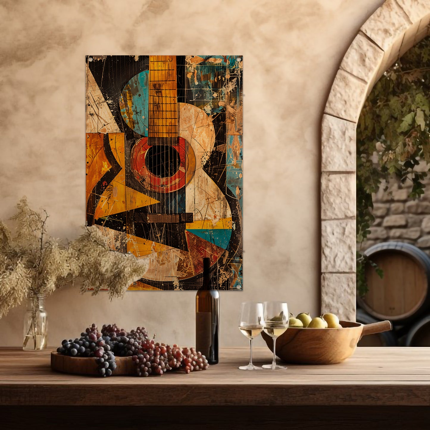 Kubistische Gitaar in Kleur tuinposter