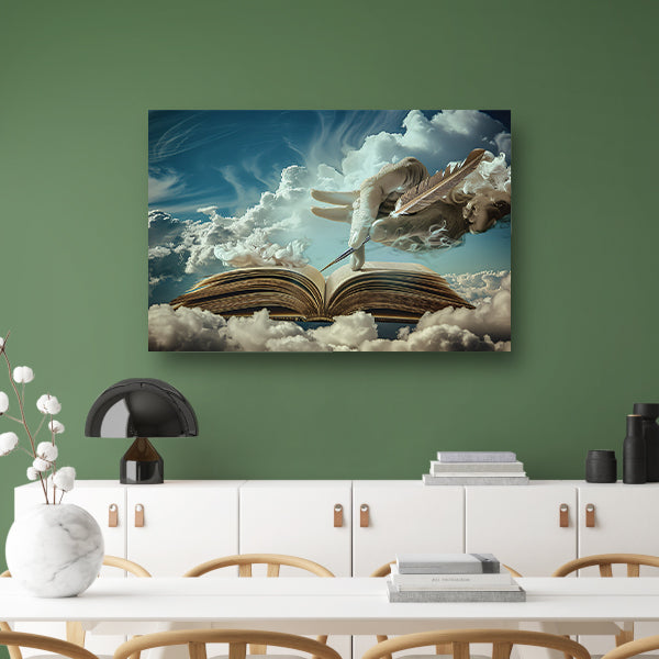 Surrealistische hand die wolken schrijft acrylglas