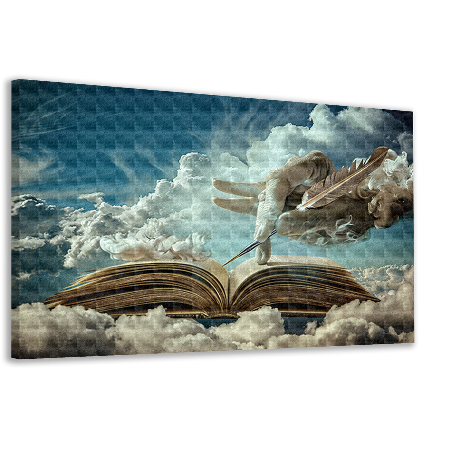Surrealistische hand die wolken schrijft canvas