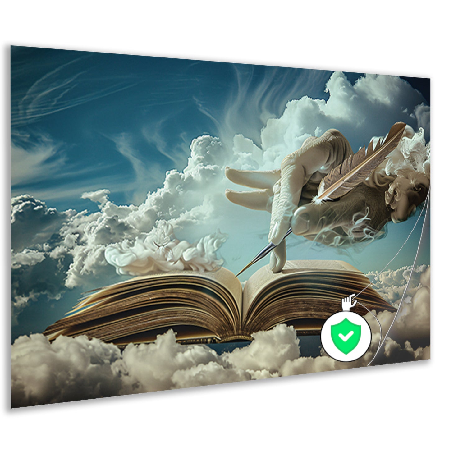 Surrealistische hand die wolken schrijft poster