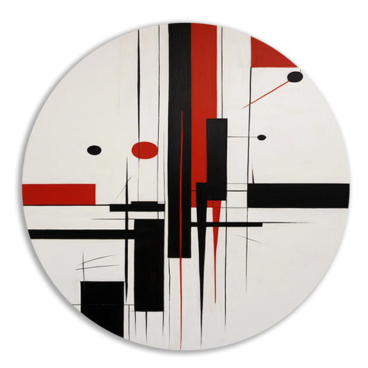 Contrastrijke abstracte compositie in primaire kleuren aluminium muurcirkel