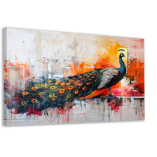 Kleurrijk abstract schilderij van een pauw canvas