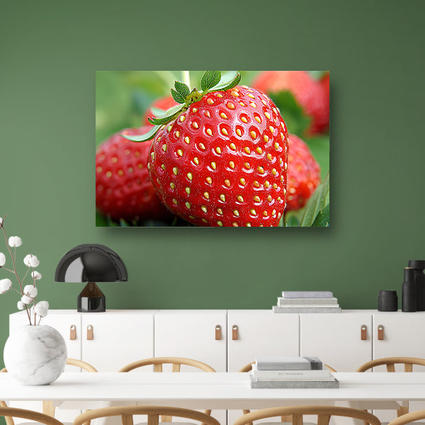 Rijpe rode aardbei met frisgroene bladeren canvas