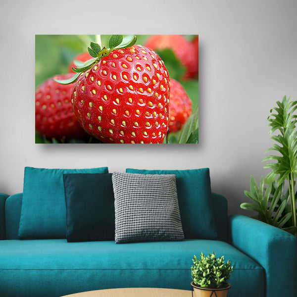 Rijpe rode aardbei met frisgroene bladeren canvas