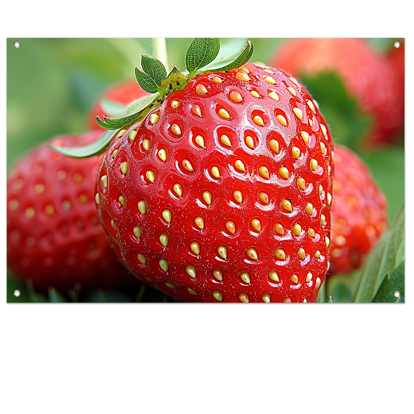 Rijpe rode aardbei met frisgroene bladeren tuinposter