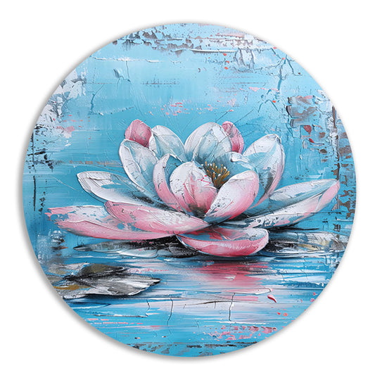 Modern schilderij van waterlelie in bloei aluminium muurcirkel