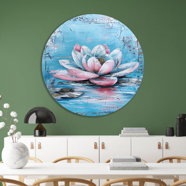 Modern schilderij van waterlelie in bloei aluminium muurcirkel