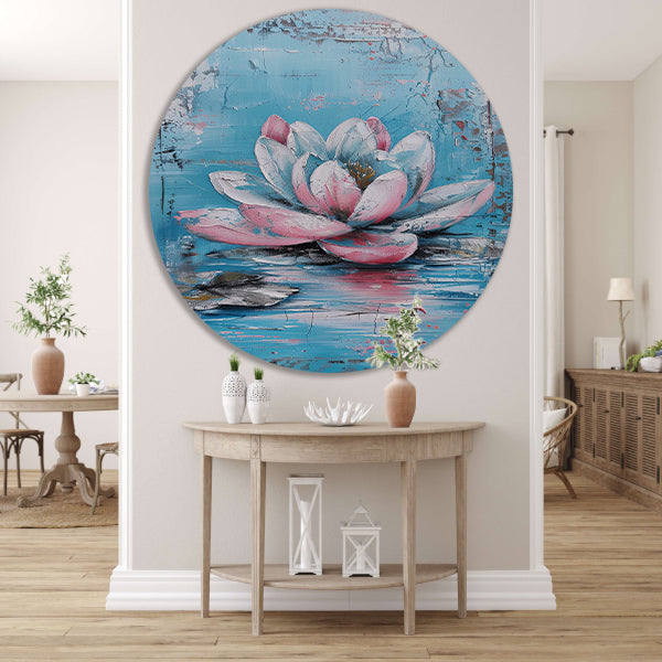Modern schilderij van waterlelie in bloei aluminium muurcirkel