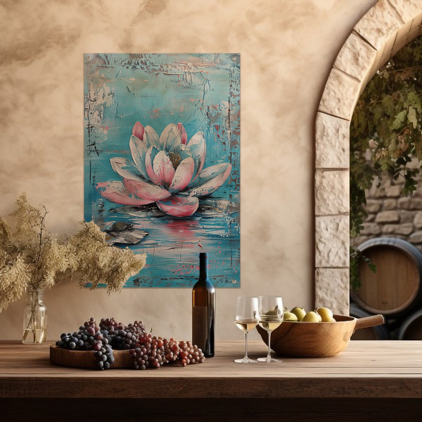 Modern schilderij van waterlelie in bloei tuinposter