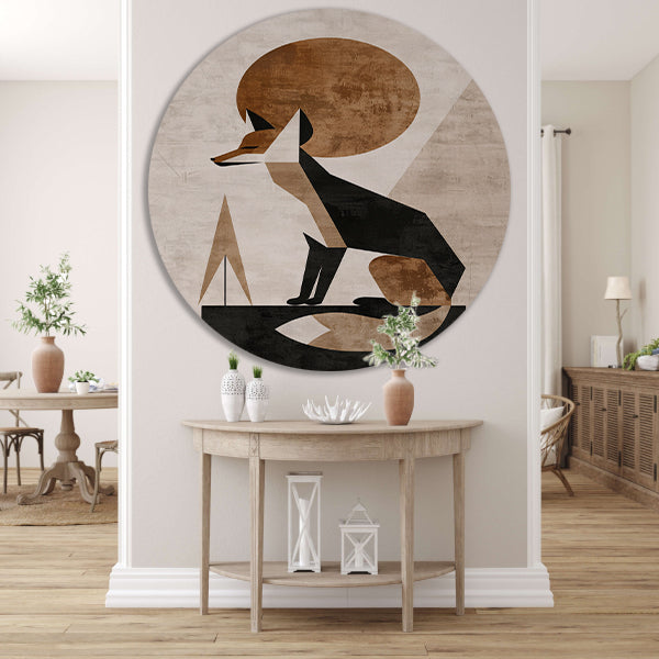 Minimalistische Vos in Geometrische Harmonie aluminium muurcirkel